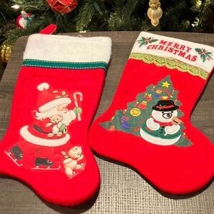 Vintage Morehead Felt Christmas Holiday Stockings Santa Candy Cane Set of 2